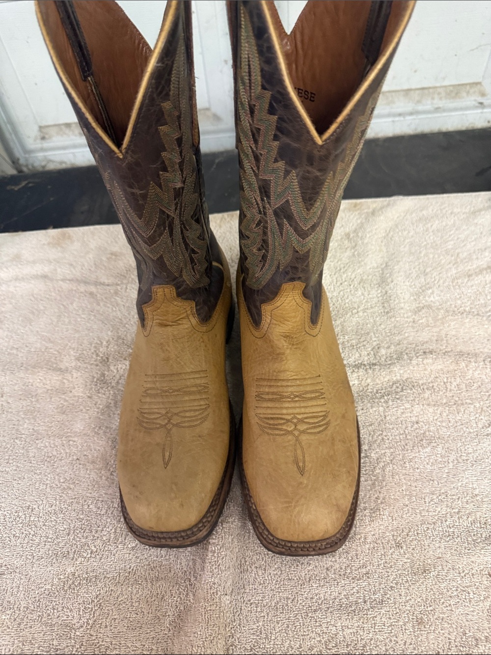 Lucchese Two-Tone Tan and Dark Brown Western Boots Rudy Barn Boots